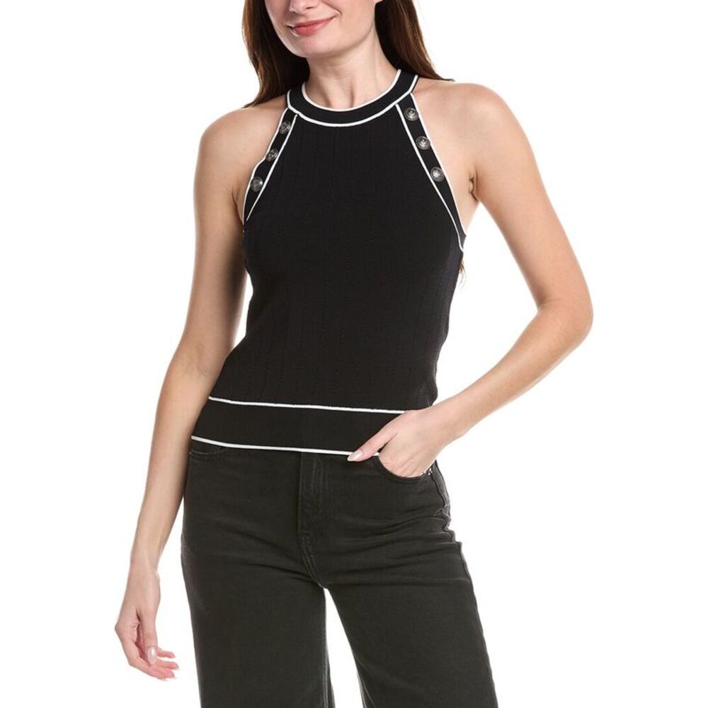 L’Agence Womens L'agence Rosemary High-Neck Button Tank, Black